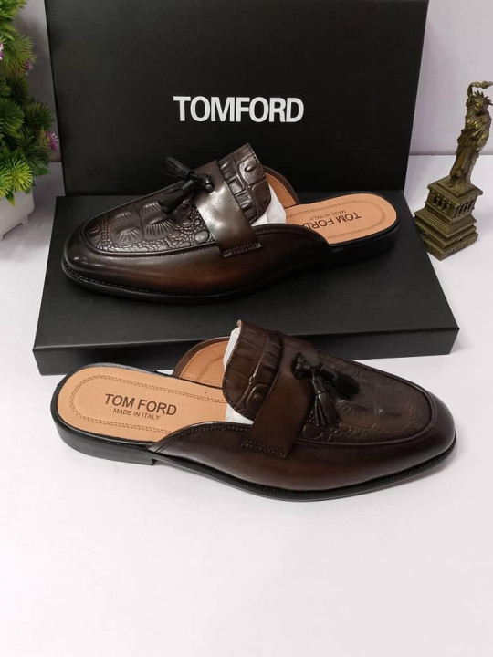 New Men's Tom Ford Cros Pattern Leather Half Shoe | Brown